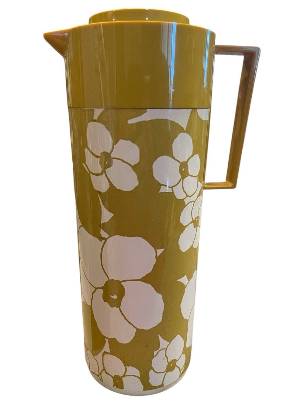 Vintage Aladdin Beverage Butler 4460 Yellow Floral Vacuum Pitcher 1 Qt